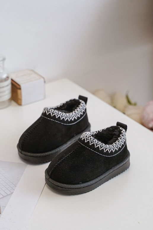 Detské snehové topánky s platformou, zateplené s kožušinou vo vnútri v čiernej farbe Vilabria