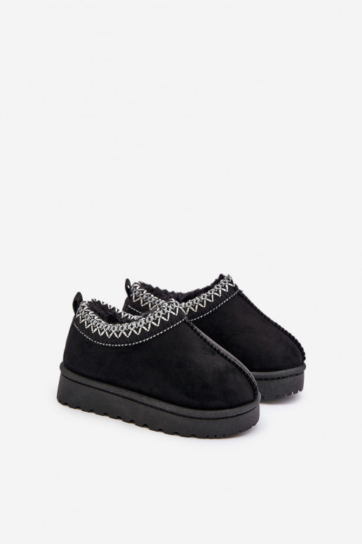 Detské snehové topánky s platformou, zateplené s kožušinou vo vnútri v čiernej farbe Vilabria