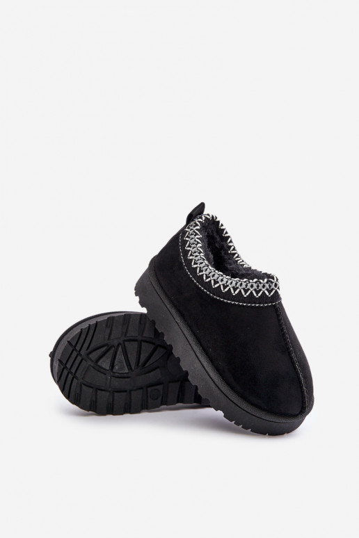Detské snehové topánky s platformou, zateplené s kožušinou vo vnútri v čiernej farbe Vilabria