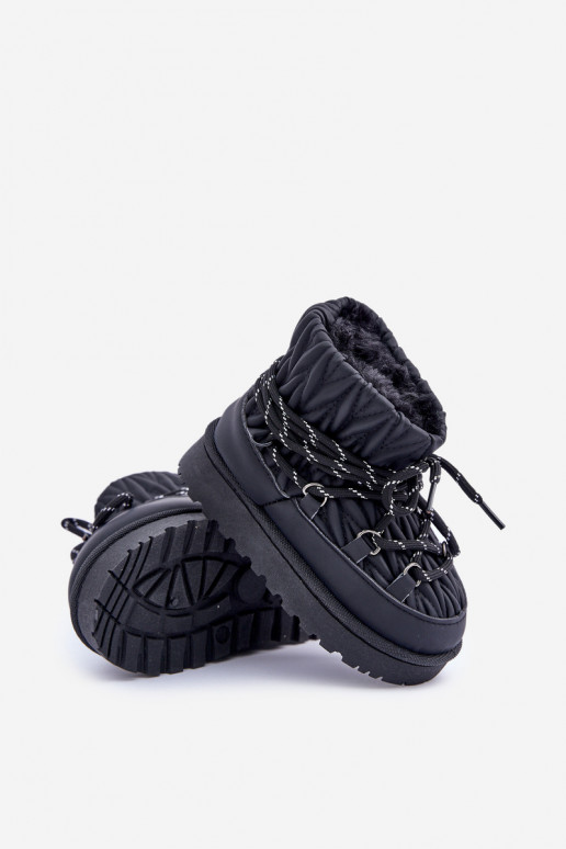 Čierne zateplené detské snehové topánky s kožušinou vo vnútri