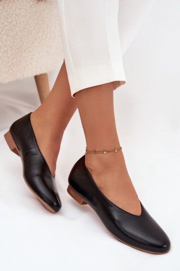 Dámske balerínky z umelej kože s širokými podpätkami v čiernej farbe Olyssia