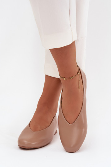 Dámske balerínky z umelej kože s širokými podpätkami v béžovej farbe Olyssia