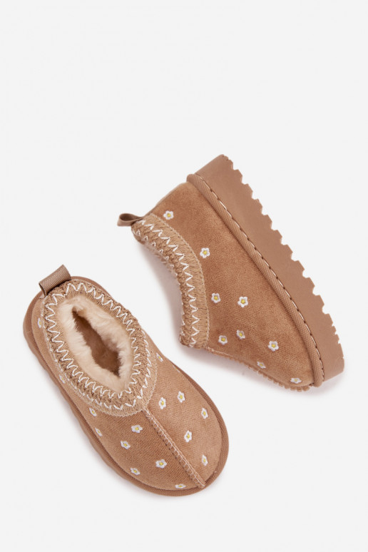 Detské snehové topánky s kvetinovým vzorom a ušami, zateplené kožušinou, Palina, pieskové