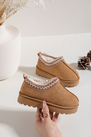 Detské snehové topánky s vyšívaním Prina, hnedé