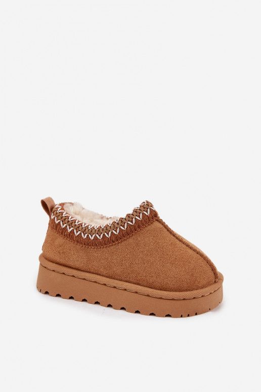 Detské snehové topánky s vyšívaním Prina, hnedé