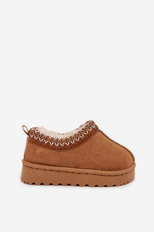 Detské snehové topánky s vyšívaním Prina, hnedé