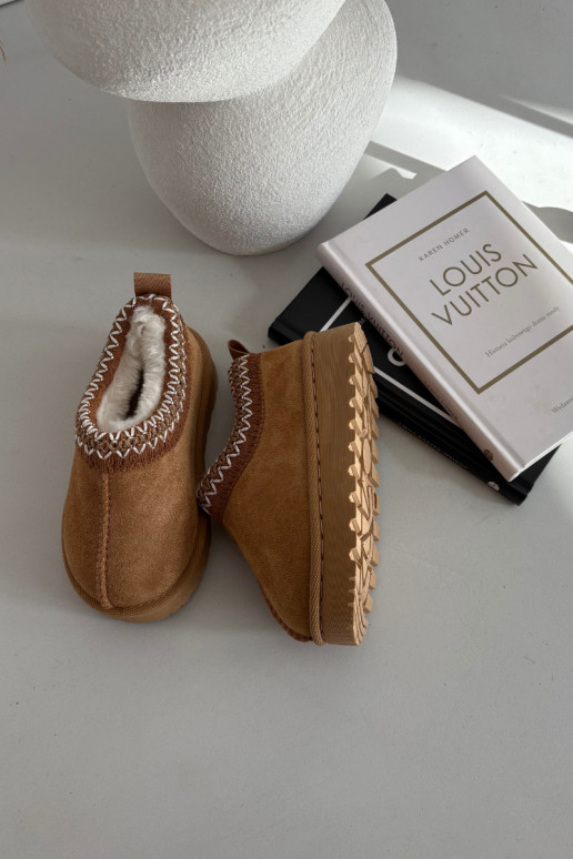 Detské snehové topánky s vyšívaním Prina, hnedé