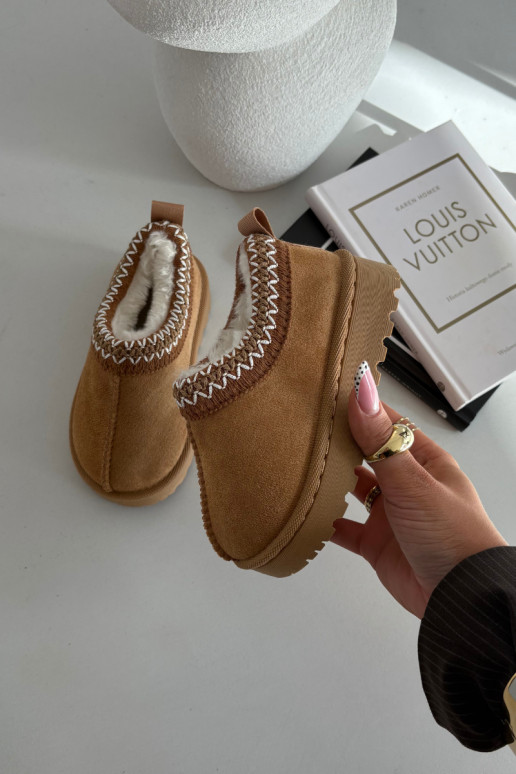 Detské snehové topánky s vyšívaním Prina, hnedé