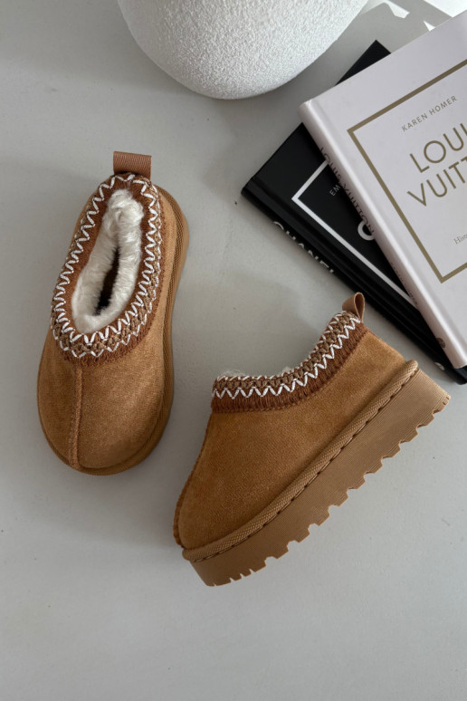 Detské snehové topánky s vyšívaním Prina, hnedé