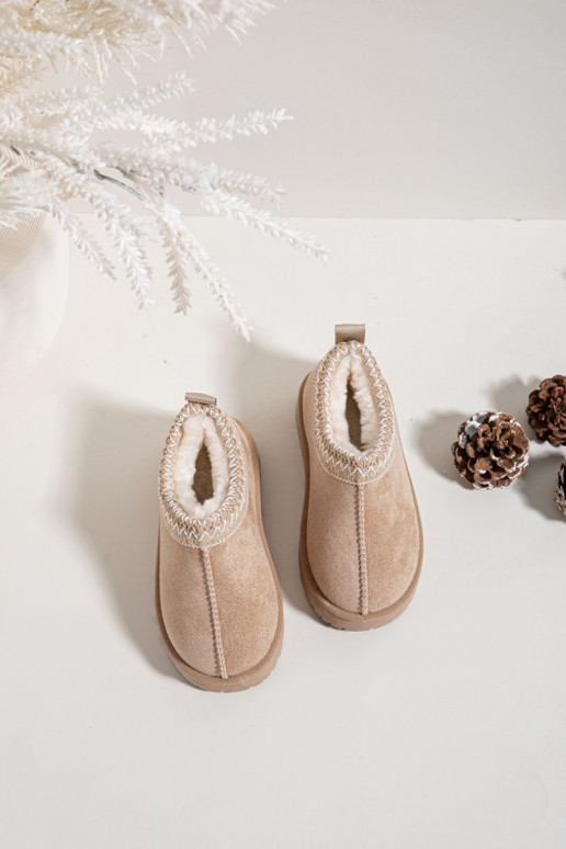 Detské snehové topánky s vyšívaním Prina, pieskové