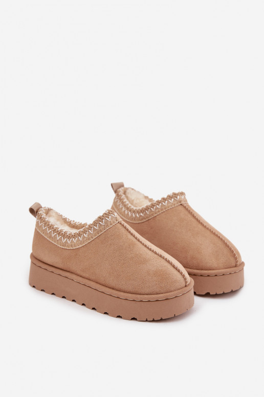 Detské snehové topánky s vyšívaním Prina, pieskové