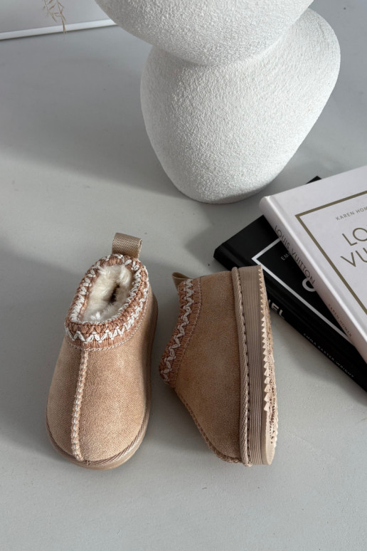 Detské snehové topánky s vyšívaním Prina, pieskové