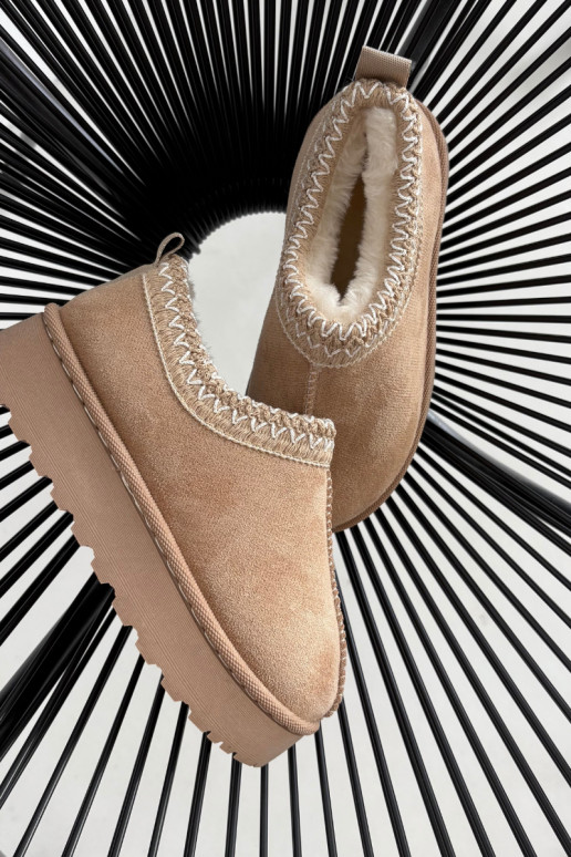 Detské snehové topánky s vyšívaním Prina, pieskové