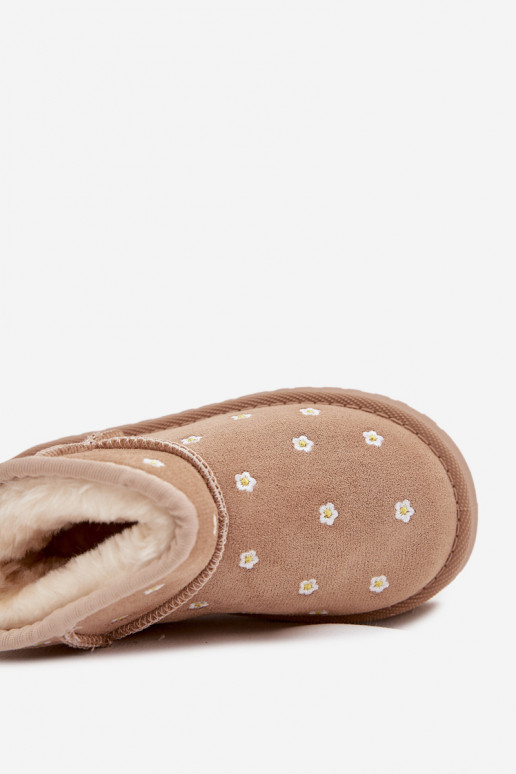 Detské snehové topánky s kvetinovými motívmi Gracina pieskovej farby