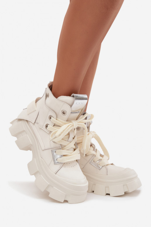 Kožené zahriať sa Športový štýl Čižmy GOE SS2N4055 biela farba