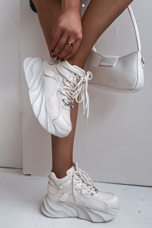 Tenisky model obuvi Dámske pravá koža GOE SS2N4037 Zgaszona Biel