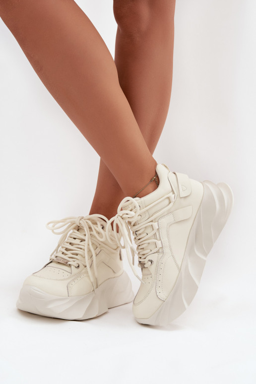 Tenisky model obuvi Dámske pravá koža GOE SS2N4037 Zgaszona Biel