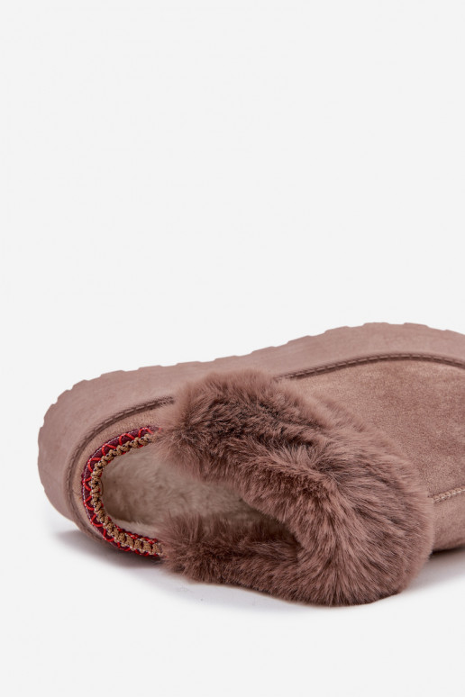 Dámske snehové topánky s platformou a kožušinou s vyšívaním pieskovej farby Querina