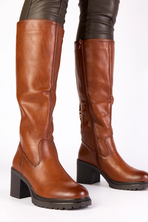 Hnedé vintage štýlové dlhé čižmy na...