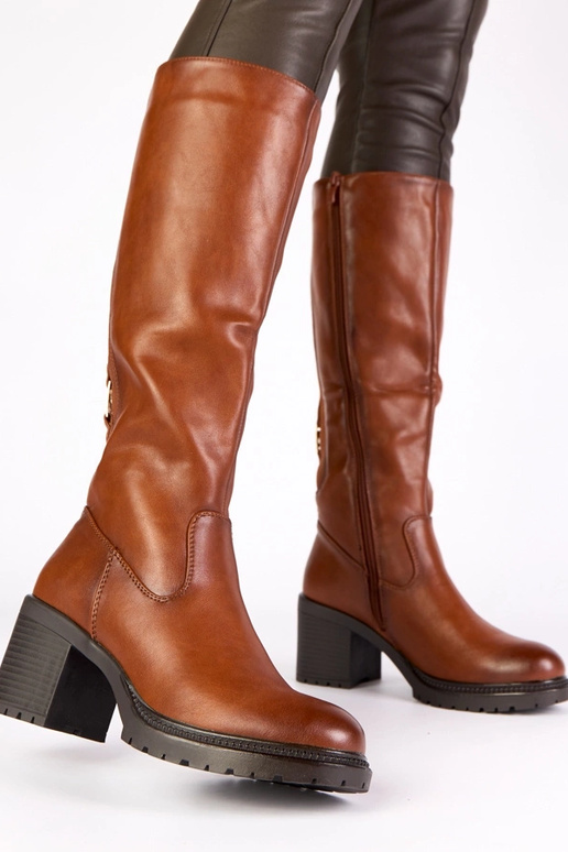 Hnedé vintage štýlové dlhé čižmy na...