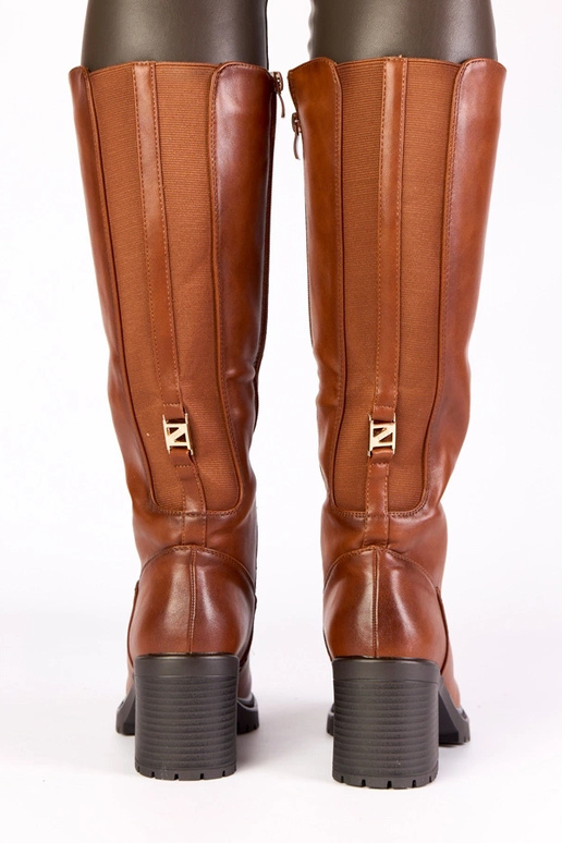 Hnedé vintage štýlové dlhé čižmy na...