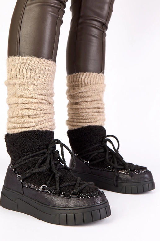 Čierne teplé snehové topánky s...