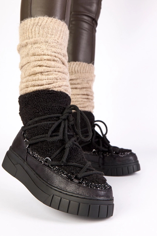 Čierne teplé snehové topánky s...