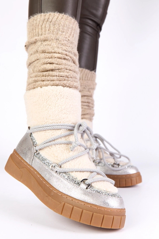 Strieborné teplé snehové topánky s...