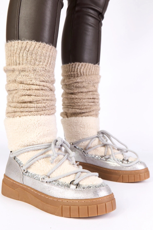 Strieborné teplé snehové topánky s...