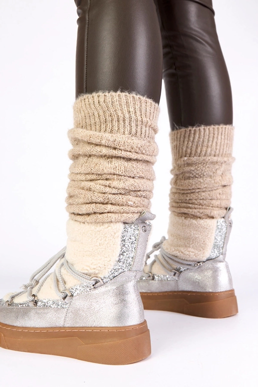 Strieborné teplé snehové topánky s...