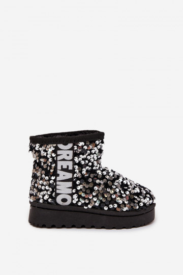 Detské snehové topánky s podšívkou a lesklými šupinami v čiernej a striebornej farbe Rebbica 2
