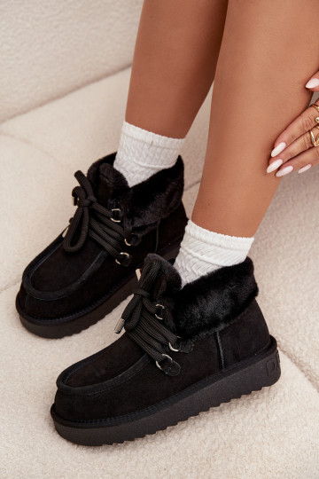 Čierne dámske snehové topánky z prírodného semišu D.Franklin DFSH375006