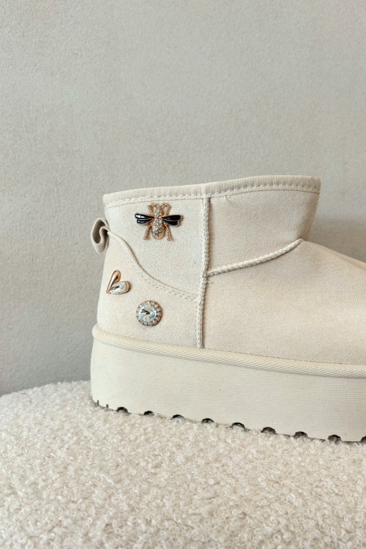 Snehové čižmy dámske s platformou a háčikmi slonovinovej farby Tai turielle