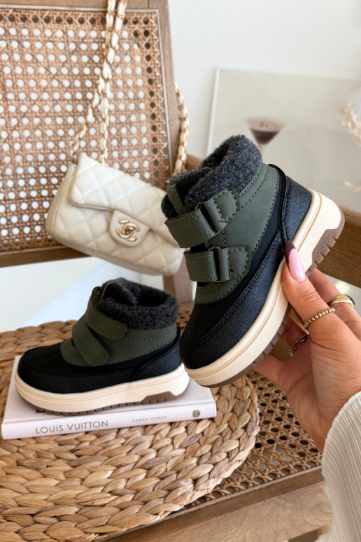 Detské snežné topánky v zelenej-čiernej farbe so suchým zipsom Darlene