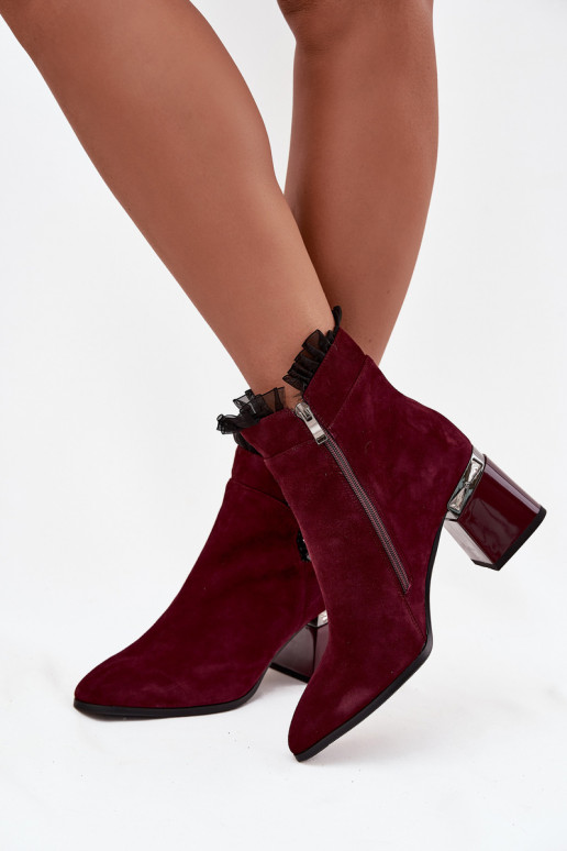 Dámske zateplené semišové čižmy s ornamentmi D&A MR52-127 bordovej farby