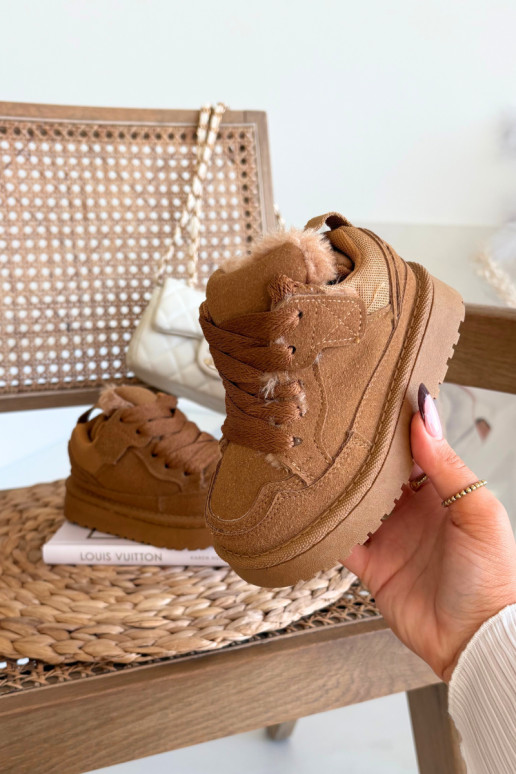 Hnedé teplé detské tenisky s kožušinou vo vnútri Mireen