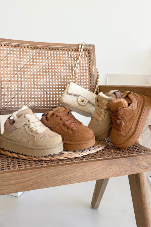 Hnedé teplé detské tenisky s kožušinou vo vnútri Mireen