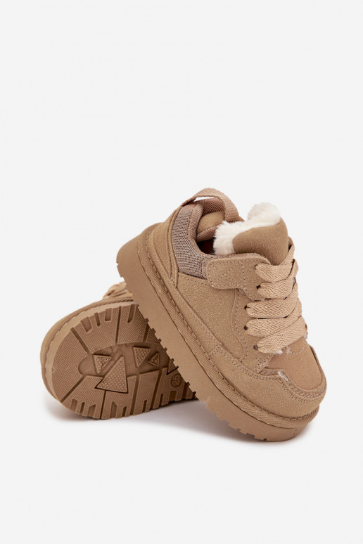 Pieskové teplé detské tenisky s kožušinou vo vnútri Mireen