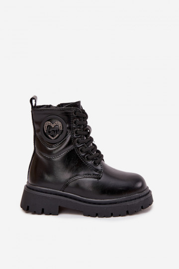 Detské zateplené členkové topánky s kožušinou vo vnútri a ornamentmi LOVE, čiernej farby, Rosaira 2