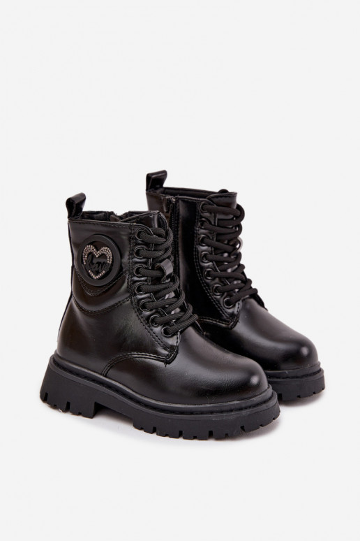 Detské zateplené členkové topánky s kožušinou vo vnútri a ornamentmi LOVE, čiernej farby, Rosaira