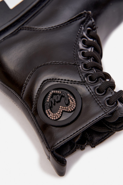 Detské zateplené členkové topánky s kožušinou vo vnútri a ornamentmi LOVE, čiernej farby, Rosaira