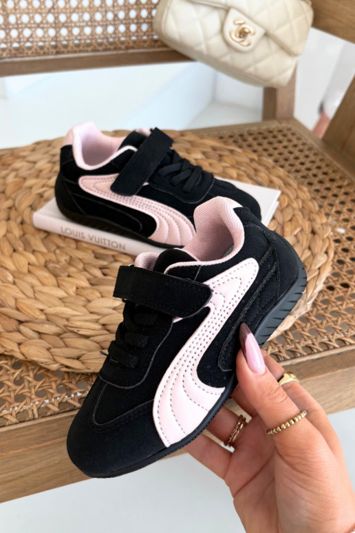 Detské športové tenisky so suchým zipsom čiernej a ružovej farby Perrin