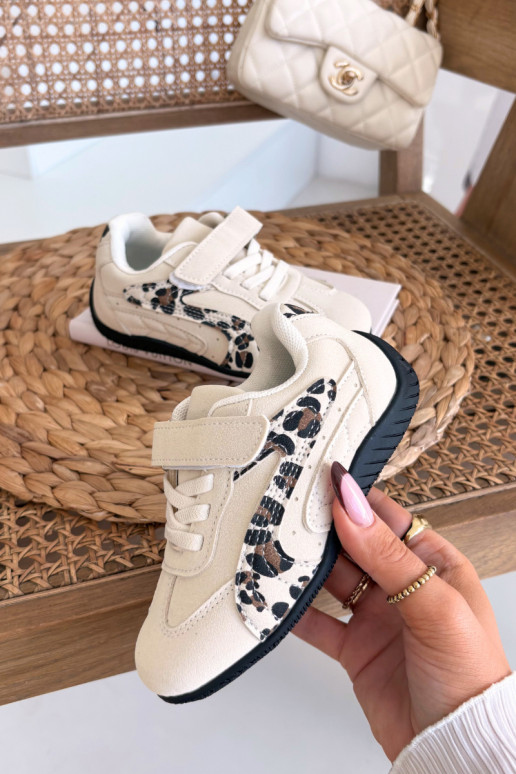 Detské športové tenisky so suchým zipsom pieskovej farby s vzormi Perrin