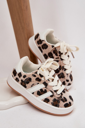 Detské športové topánky model Sneakers s leopardím vzorom, pieskovej farby, Amelle