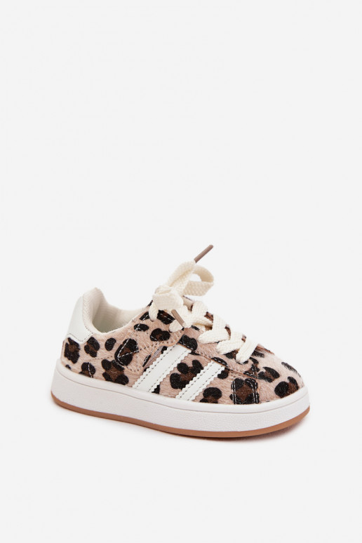 Detské športové topánky model Sneakers s leopardím vzorom, pieskovej farby, Amelle