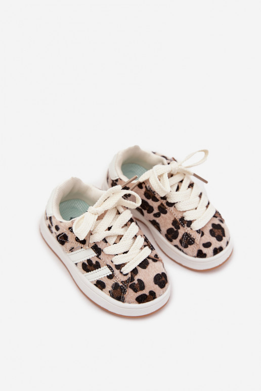 Detské športové topánky model Sneakers s leopardím vzorom, pieskovej farby, Amelle