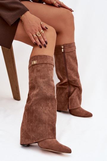 čižmy z eko semišuoIne Obcas Słupek Zapnuté Hrad zahriať sa INyIninięta CholeInka béžová Evyra