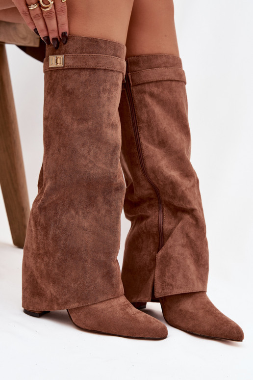 čižmy z eko semišuoIne Obcas Słupek Zapnuté Hrad zahriať sa INyIninięta CholeInka béžová Evyra