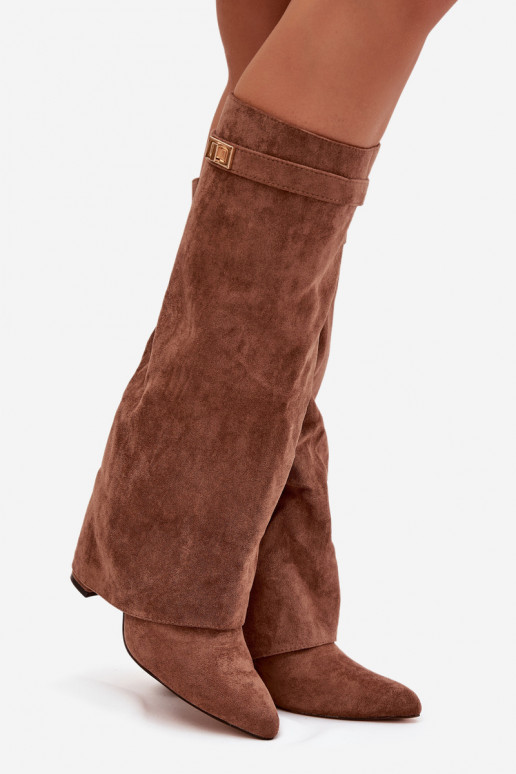 čižmy z eko semišuoIne Obcas Słupek Zapnuté Hrad zahriať sa INyIninięta CholeInka béžová Evyra