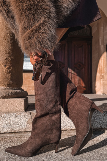 dámske čižmyz eko semišuu Trvalý model s tenkými podpätkami CzekoladoIne Phelin 2